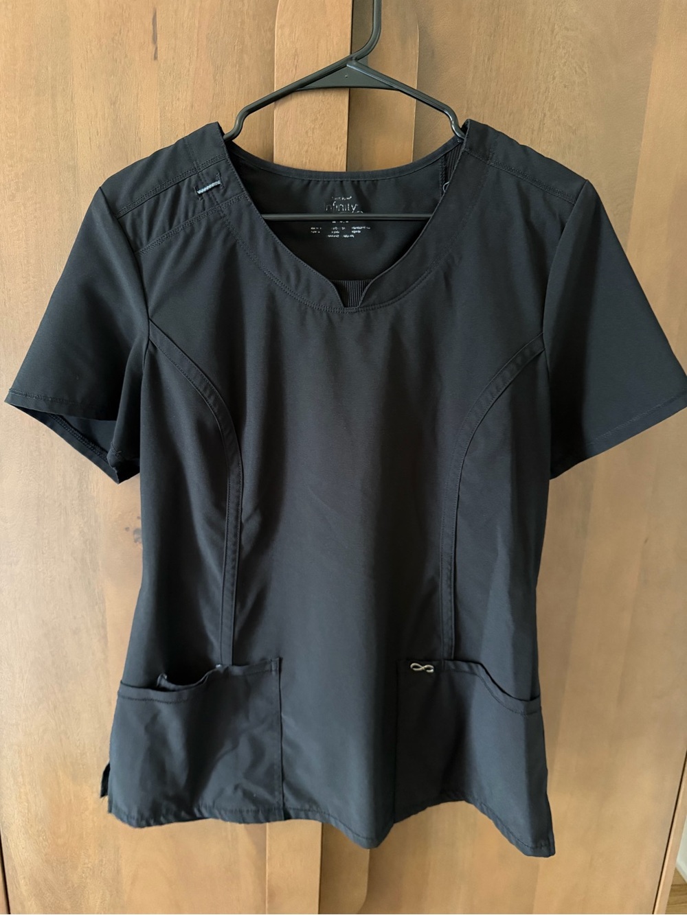 Black Infinity V-Neck Scrub Top with Pockets